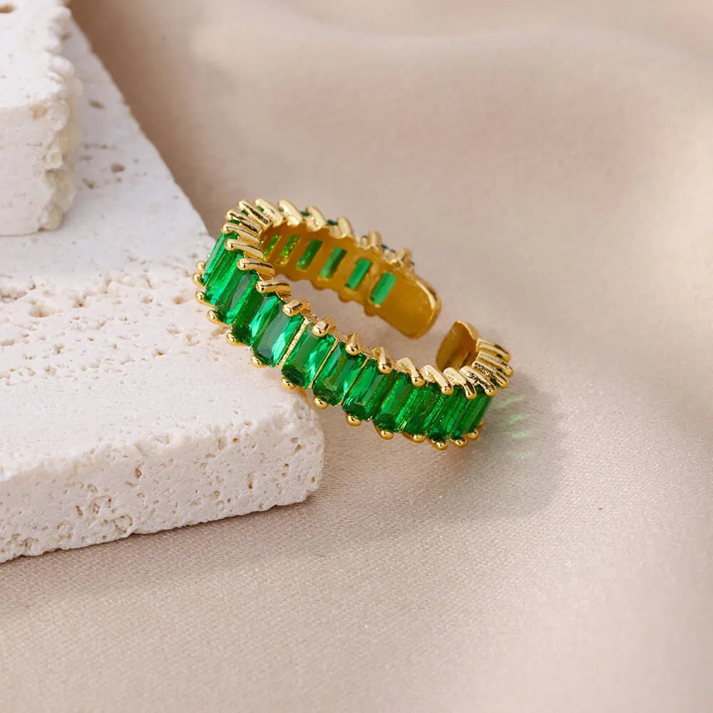 Presley (green) adjustable gold ring by Andrea