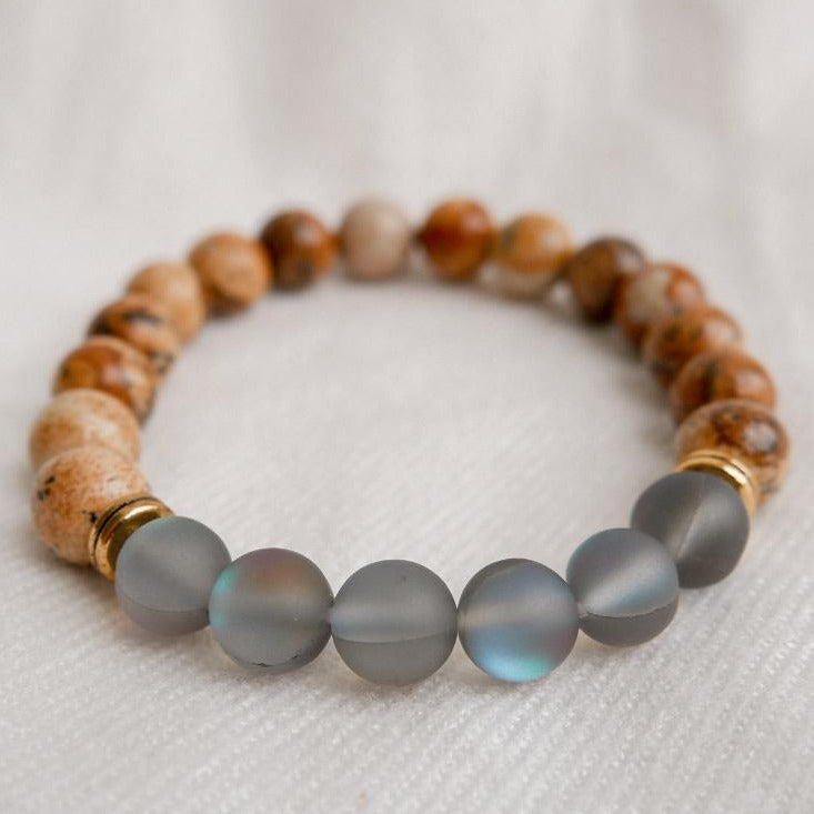 Moonstone + Picture Jasper Stone Bracelet by Andrea