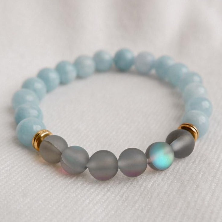 Blue Angelite + Moonstone Stone Bracelet by Andrea