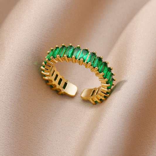 Presley (green) adjustable gold ring by Andrea