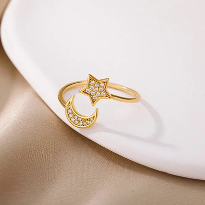 sun and moon adjustable gold ring by Andrea