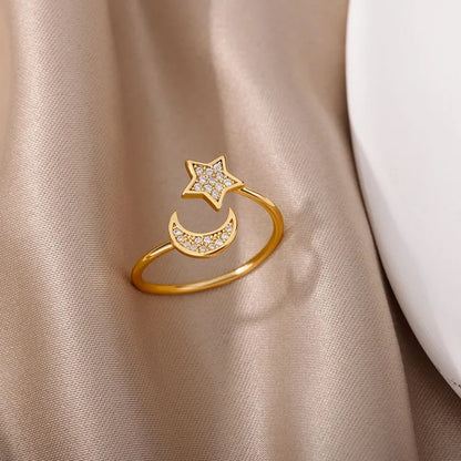 sun and moon adjustable gold ring by Andrea