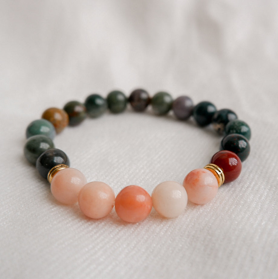 Fancy Jasper + Pink Adventurine Stone Bracelet by Andrea